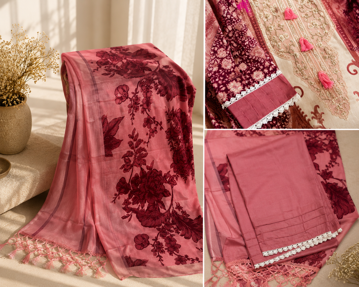 Rosé Bloom Embroidered Suit Set