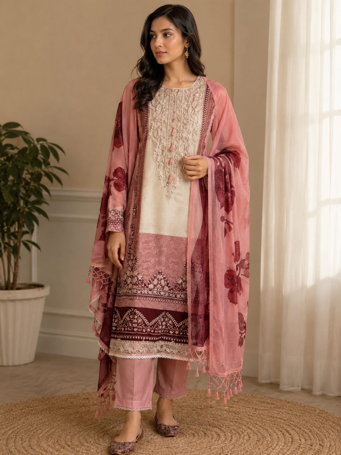 Rosé Bloom Embroidered Suit Set