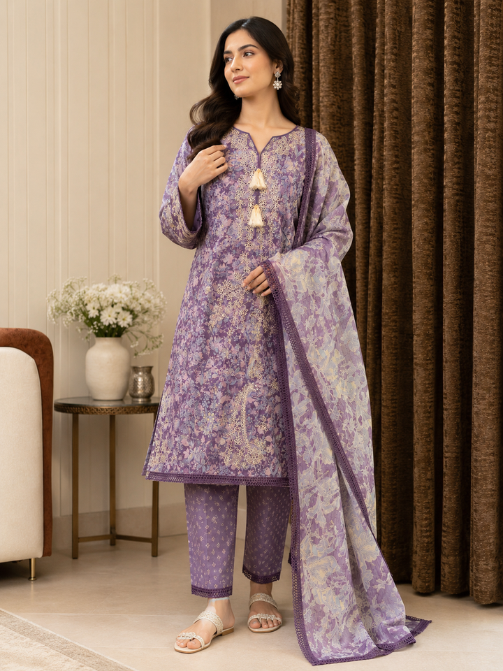 Lavender Embroidered Suit Set
