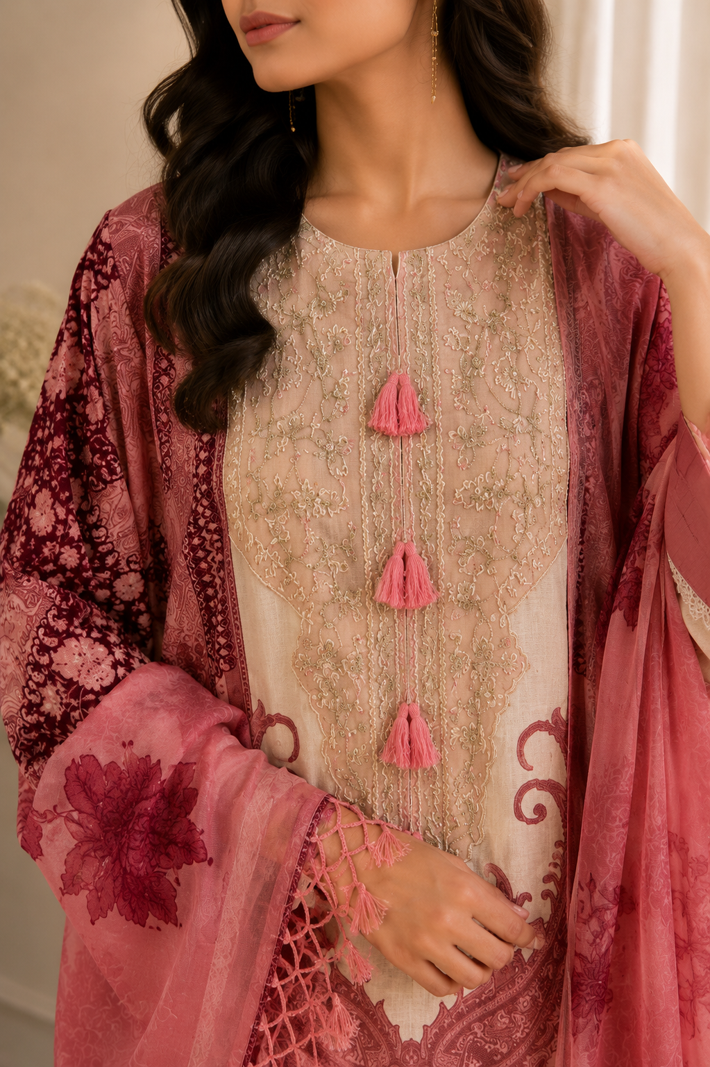 Rosé Bloom Embroidered Suit Set