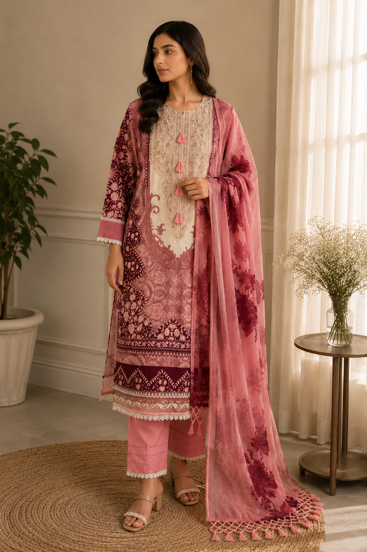 Rosé Bloom Embroidered Suit Set