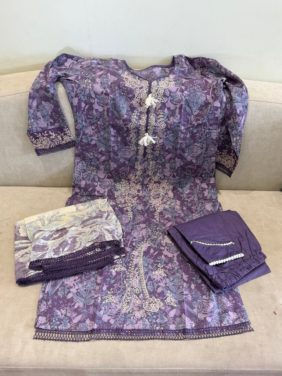 Lavender & Rose Embroidered Suit Set