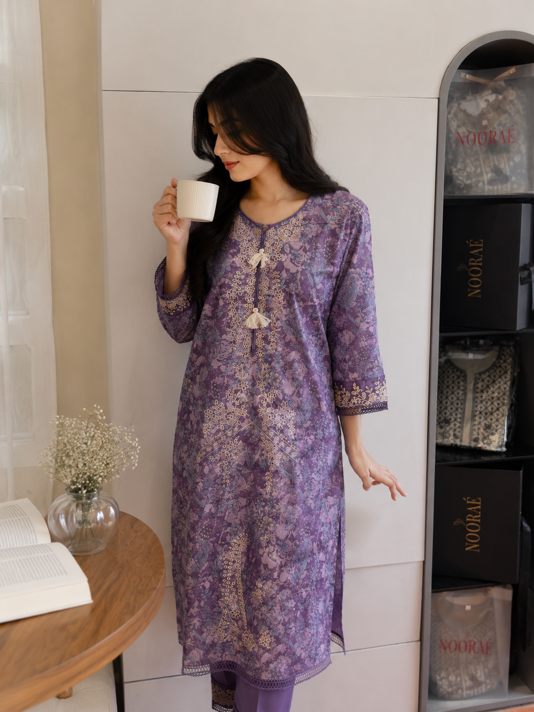 Lavender & Rose Embroidered Suit Set