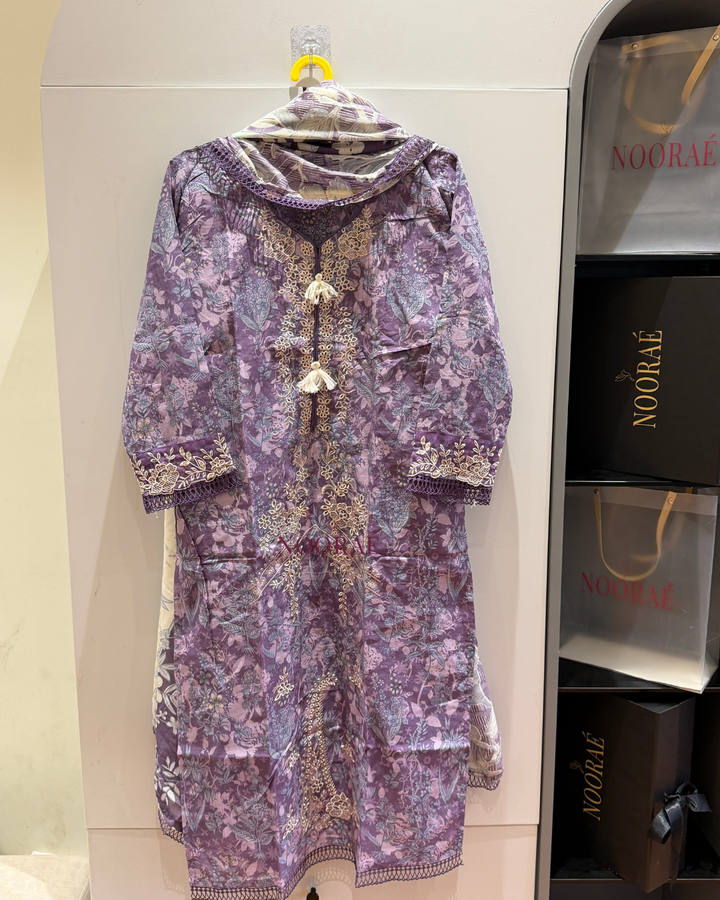Lavender & Rose Embroidered Suit Set