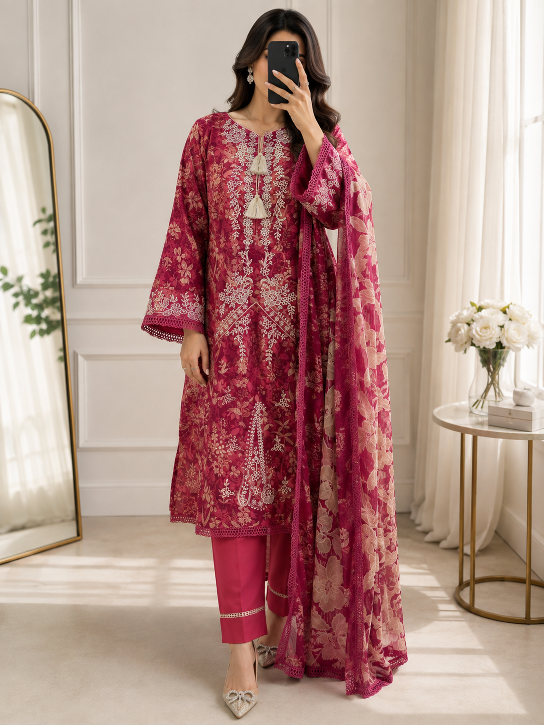 Lavender & Rose Embroidered Suit Set