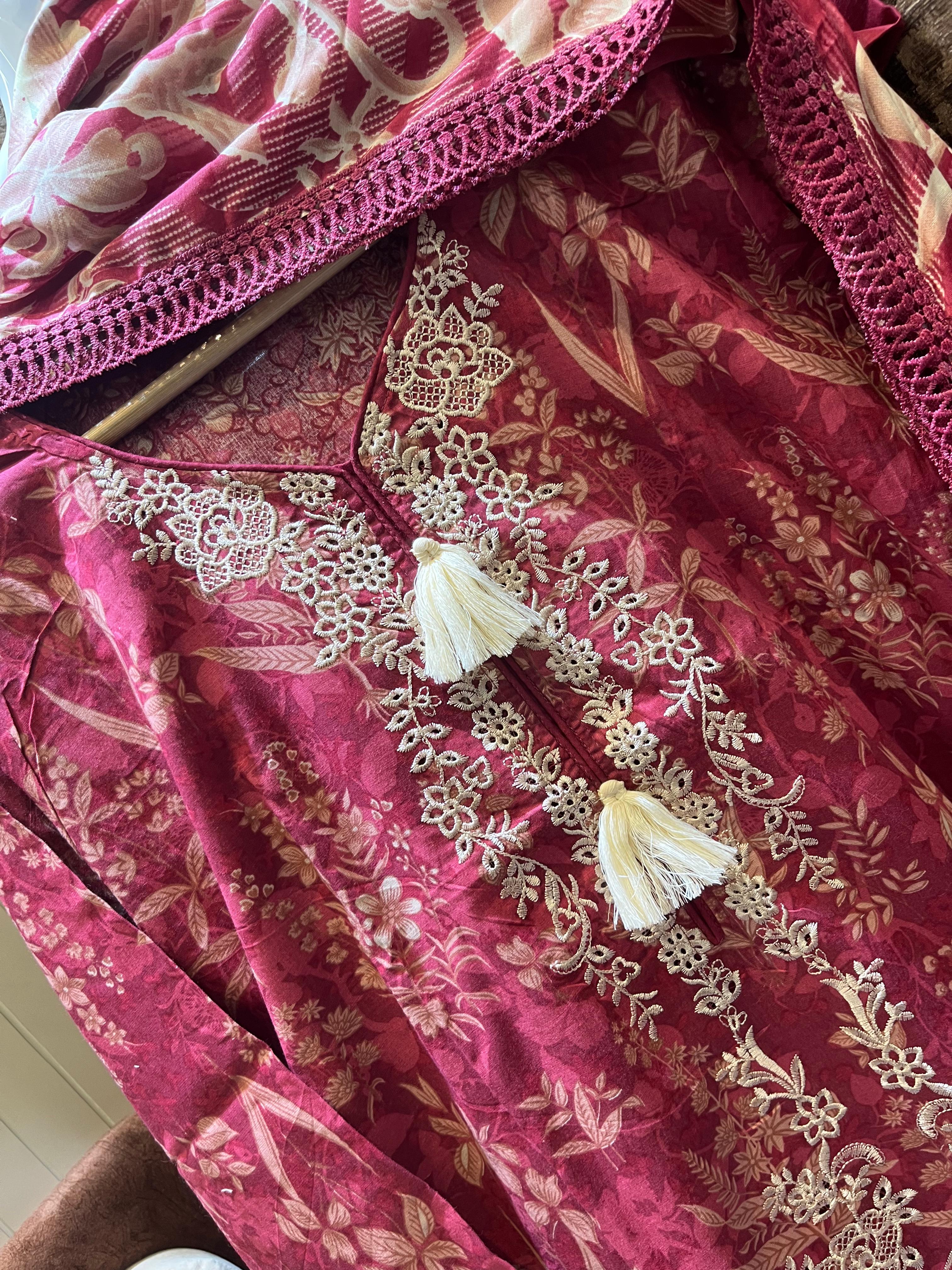 Lavender & Rose Embroidered Suit Set